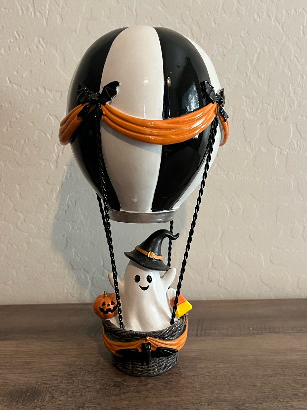 Halloween Ghost Hot Air Balloon Table Decor - Black & White with Orange Accents
